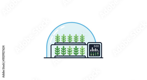 Smart Greenhouse with Plants and Control Panel.