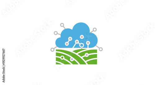 Cloud Computing Network Over Green Field.