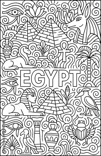 Egypt hand drawn vector illustration doodle art line art coloring page for kids