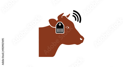 Smart Cow with Ear Tag and Wireless Signal.