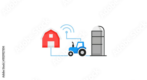 Smart Farming Concept with Tractor and Silo.