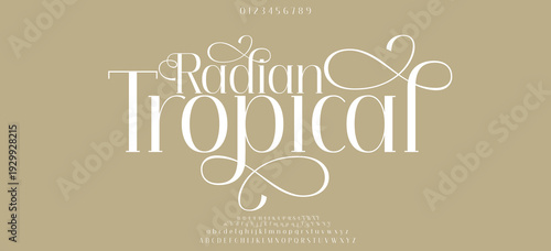 Radian Tropical Luxury script font with refined swashes, ideal for invitations, branding, and logos