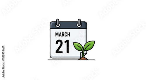Calendar page showing March 21 with a sprouting seedling.
