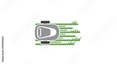 Simple illustration of a lawn mower cutting grass with a clean design.