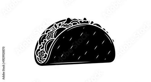 A detailed illustration of a taco with various fillings, viewed from the side, on a plain background.