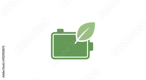 Green battery icon with leaf symbolizing eco-friendly energy.