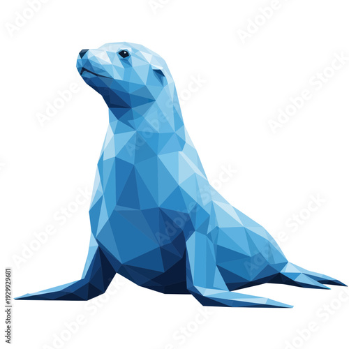 Low Poly Blue Seal Illustration