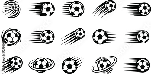 Dynamic soccer balls in motion with speed lines