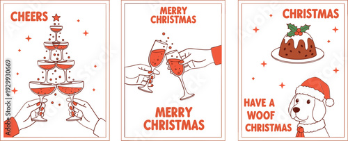 Festive Christmas greetings with champagne and dog