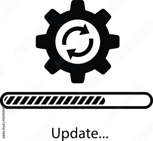 Modern gear icon with refresh symbol and progress bar