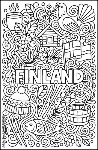 Finland hand drawn vector illustration doodle art line art coloring page for kids