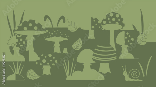 Collection of Mushroom Illustrations with Snail.