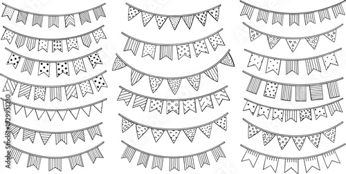 Set of festive bunting flags for party decoration