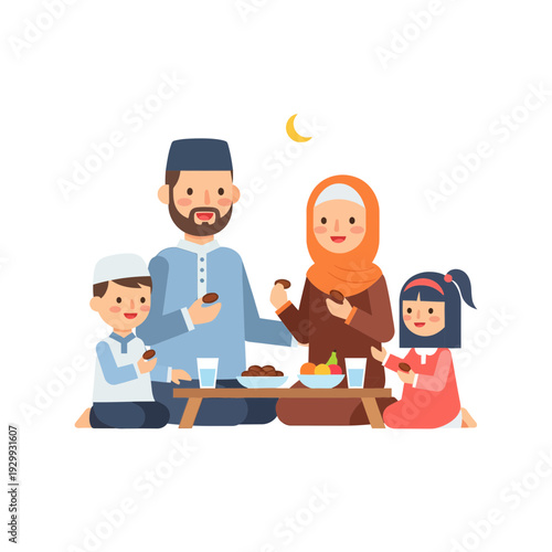 Family Gathering During Ramadan Under Moonlight Illustration