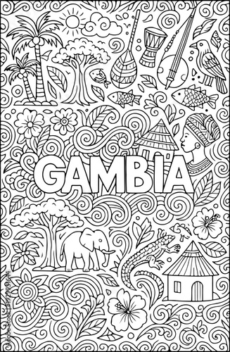 Gambia hand drawn vector illustration doodle art line art coloring page for kids