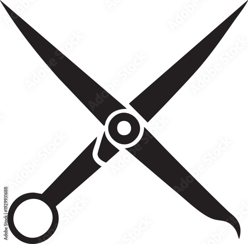 Red stainless steel scissors with sharp steel blades open and isolated on a clean white background