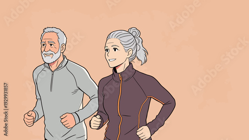 Two people are jogging side by side. They appear happy while running in a light exercise setting.