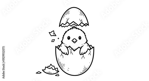 Adorable fluffy chick hatching from a cracked eggshell symbolizing new beginnings spring and innocence with a charming