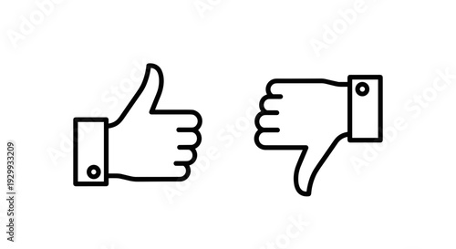 Comparison of thumbs up and thumbs down icons representing approval and disapproval good versus bad or yes
