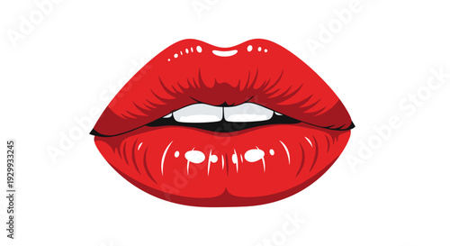 Sensual red lips with glossy shine open mouth showing pearly white teeth expressing desire and passion isolated