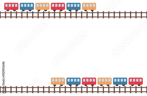ビビッドカラーのかわいい電車フレーム背景