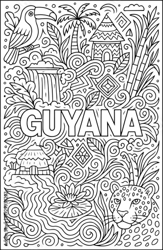Guyana hand drawn vector illustration doodle art line art coloring page for kids