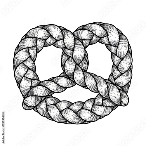 Hand-drawn pretzel illustration, vintage style, white background