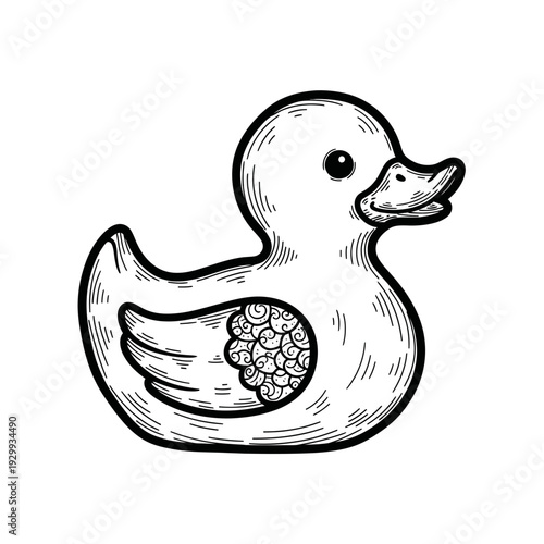 Hand-drawn rubber duck illustration with ornamental patterns