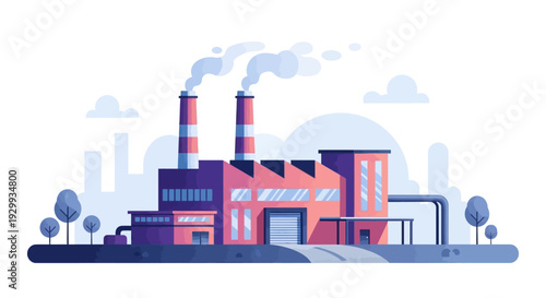 Industrial factory with smokestacks and buildings.