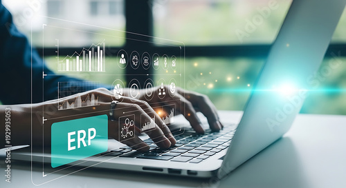 ERP system implementation and business process management using a laptop