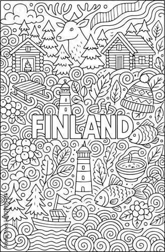 Finland hand drawn vector illustration doodle art line art coloring page for kids