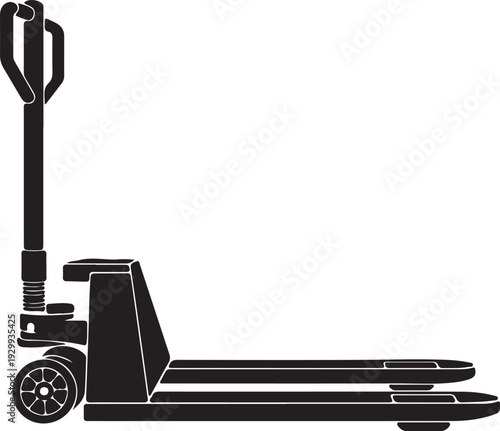 Pallet Jack with Extended Forks and Handle – Black and White Silhouette Vector Illustration