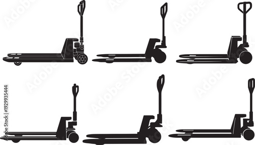 Pallet Jack with Extended Forks and Handle – Black and White Silhouette Vector Illustration