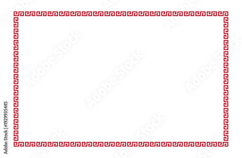 中華雷紋フレーム 背景透過 中国風装飾枠 赤