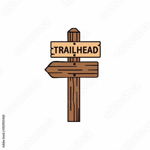 Wooden Trailhead Signpost with Arrow Pointing Left Isolated on White Background Simple Vector Illustration