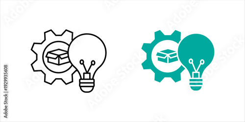 Minimal line icon set. of stacked documents with system hierarchy and gear, representing document workflow, system integration, and enterprise management.