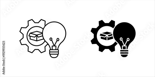 Minimal line icon set. of stacked documents with system hierarchy and gear, representing document workflow, system integration, and enterprise management.