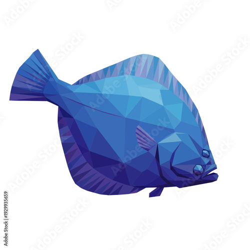 Abstract Blue Geometric Flounder Fish Low Poly Style Isolated White Background