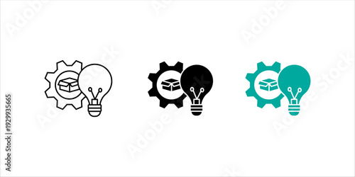 Minimal line icon set. of stacked documents with system hierarchy and gear, representing document workflow, system integration, and enterprise management.