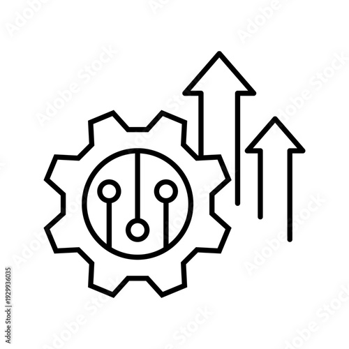 Line icon of cloud with gears and light bulb, symbolizing cloud computing, innovation, automation, and digital transformation.