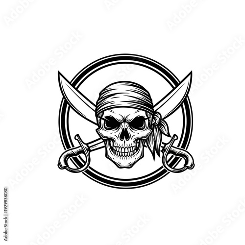 Pirate Skull with Swords and Bandana Illustration Design.