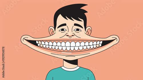 Cartoon Man with Exaggerated Smile Facial Expression.