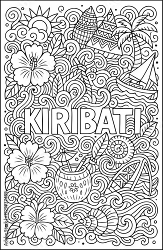 Kiribati hand drawn vector illustration doodle art line art coloring page for kids