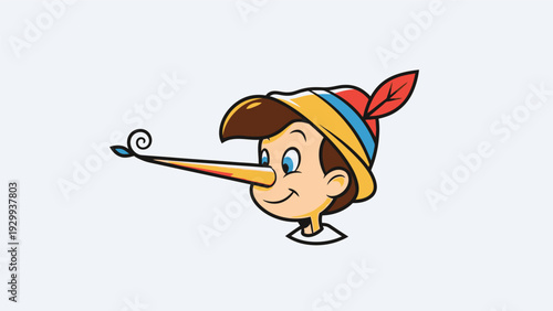 Pinocchio Cartoon Character with Long Nose.