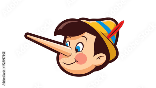 Pinocchio Character with Long Nose Illustration.