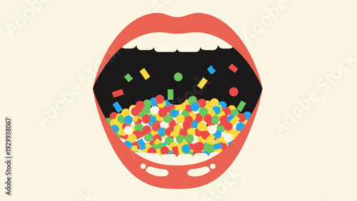 Mouth with Colorful Pills and Capsules Inside.