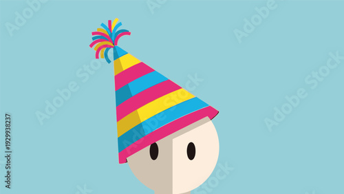 Colorful Striped Party Hat on Head.