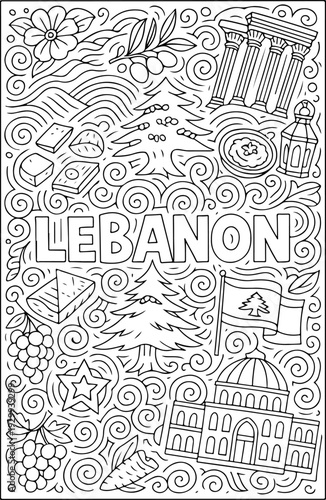 Lebanon hand drawn vector illustration doodle art line art coloring page for kids