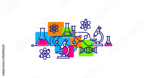 Colorful Laboratory Equipment and Molecular Structures.