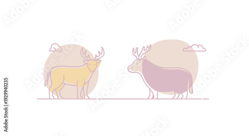 Simple illustration of two deer facing each other in pastel colors.